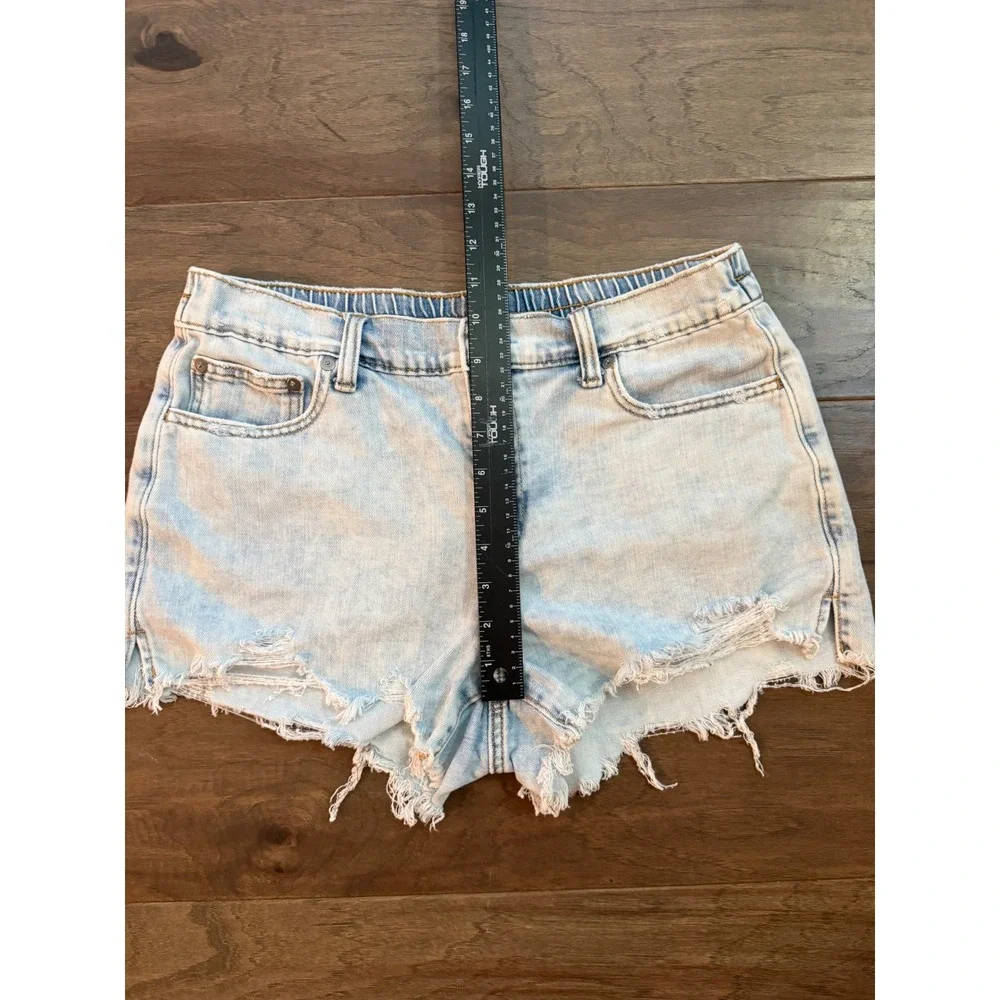 Aerie Denim Shorts Womens Medium Light Blue Distressed Frayed Hem Relaxed Summer